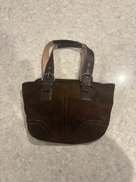 Coach Handbags - Vintage 2005 Coach Soho 9522 Brown Suede Shoulder Bag Y2K Leather Buckle Tote